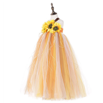Halloween Vestido con Girasol de Color Calabaza de Otoño Vestido Tutu de Vacaciones para Niñas